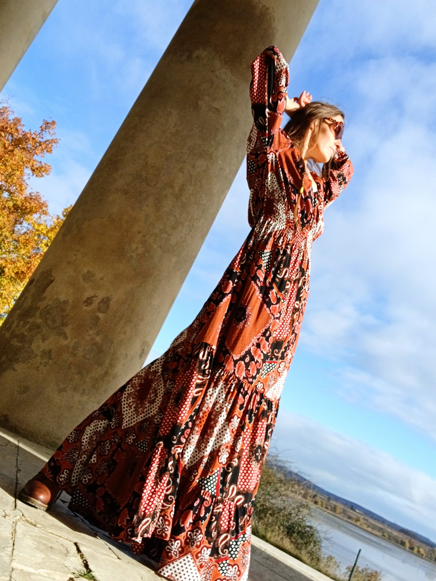 BOHO MAXI EXLUSÍVNÍ ŠATY SKOŘICOVÉ
