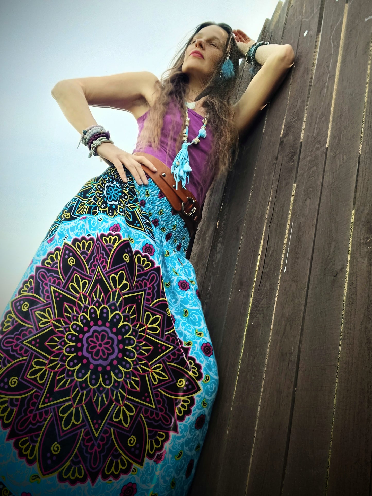 BOHO MAXI LETNÍ SUKNĚ MĚSÍC A SLUNCE