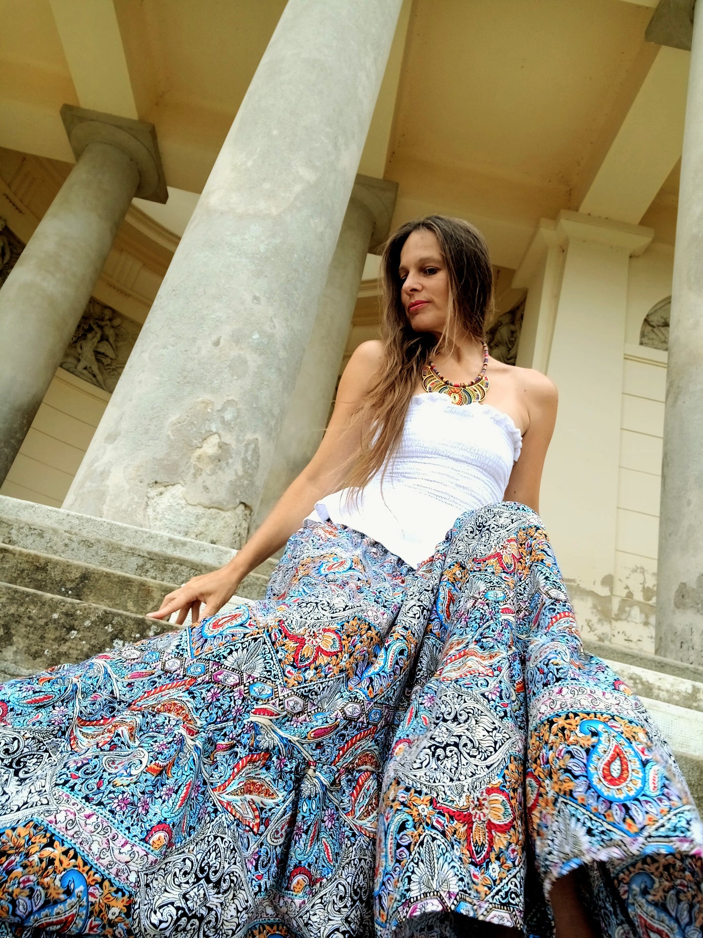 BOHO LETNÍ SUKNĚ VISKOZA ,VZOR PAISLEY