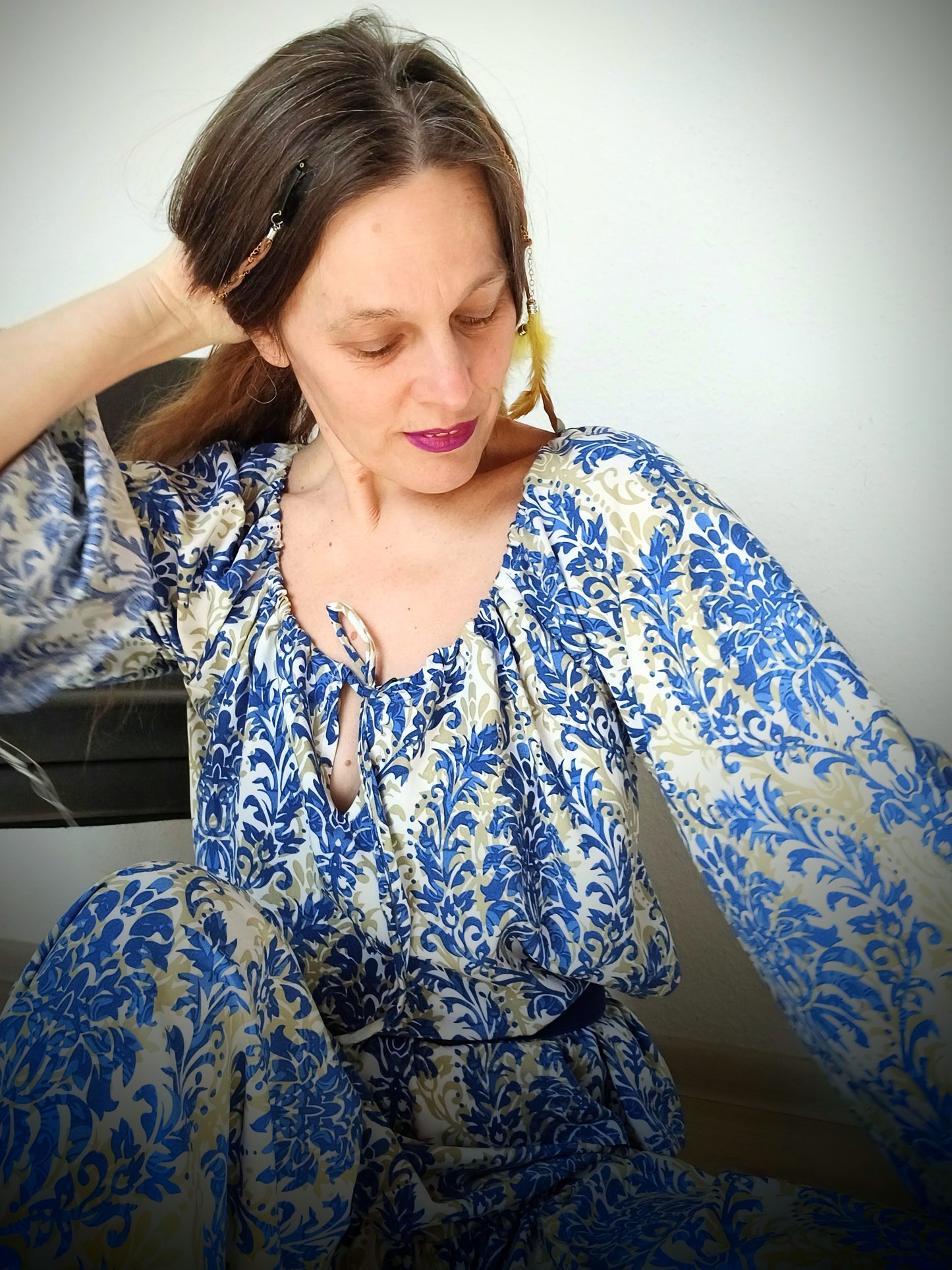 BOHO HALENKA ORNAMENT MODRÝ
