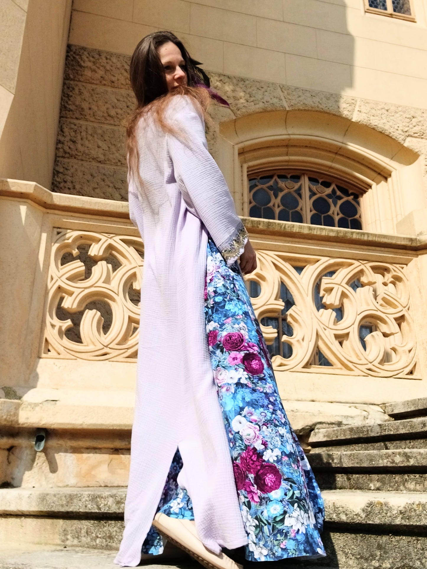 STYLOVÝ BOHO MUŠELÍNOVÝ KABÁTEK S BORDUROU NA RUKÁVECH