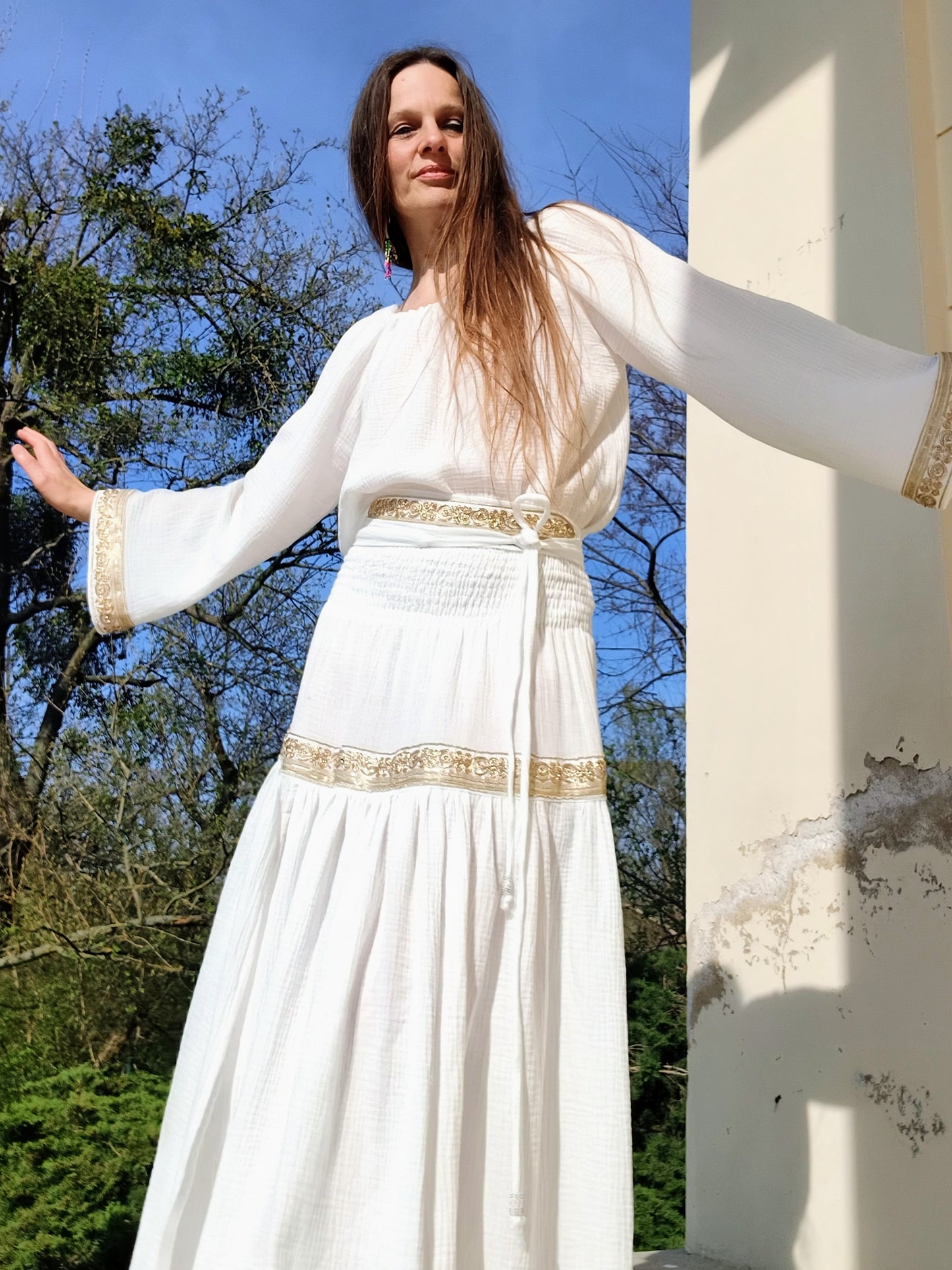 SUKNĚ MAXI S VOLÁNEM A BORDUROU -VÝŠIVKOU ANGEL