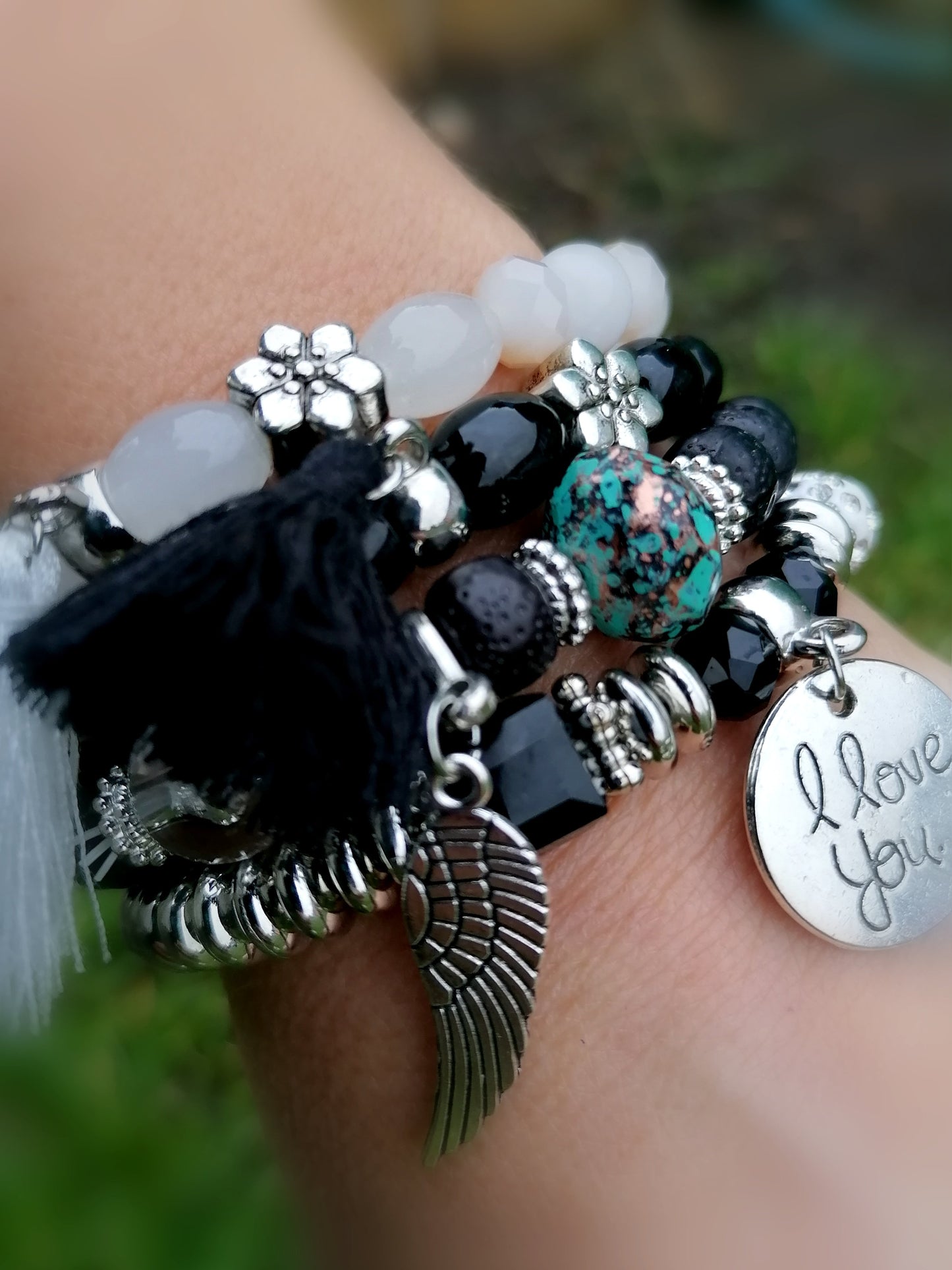 BOHO NÁRAMKY ČERNÉ SE ZLATOU /STŘÍBRNOU