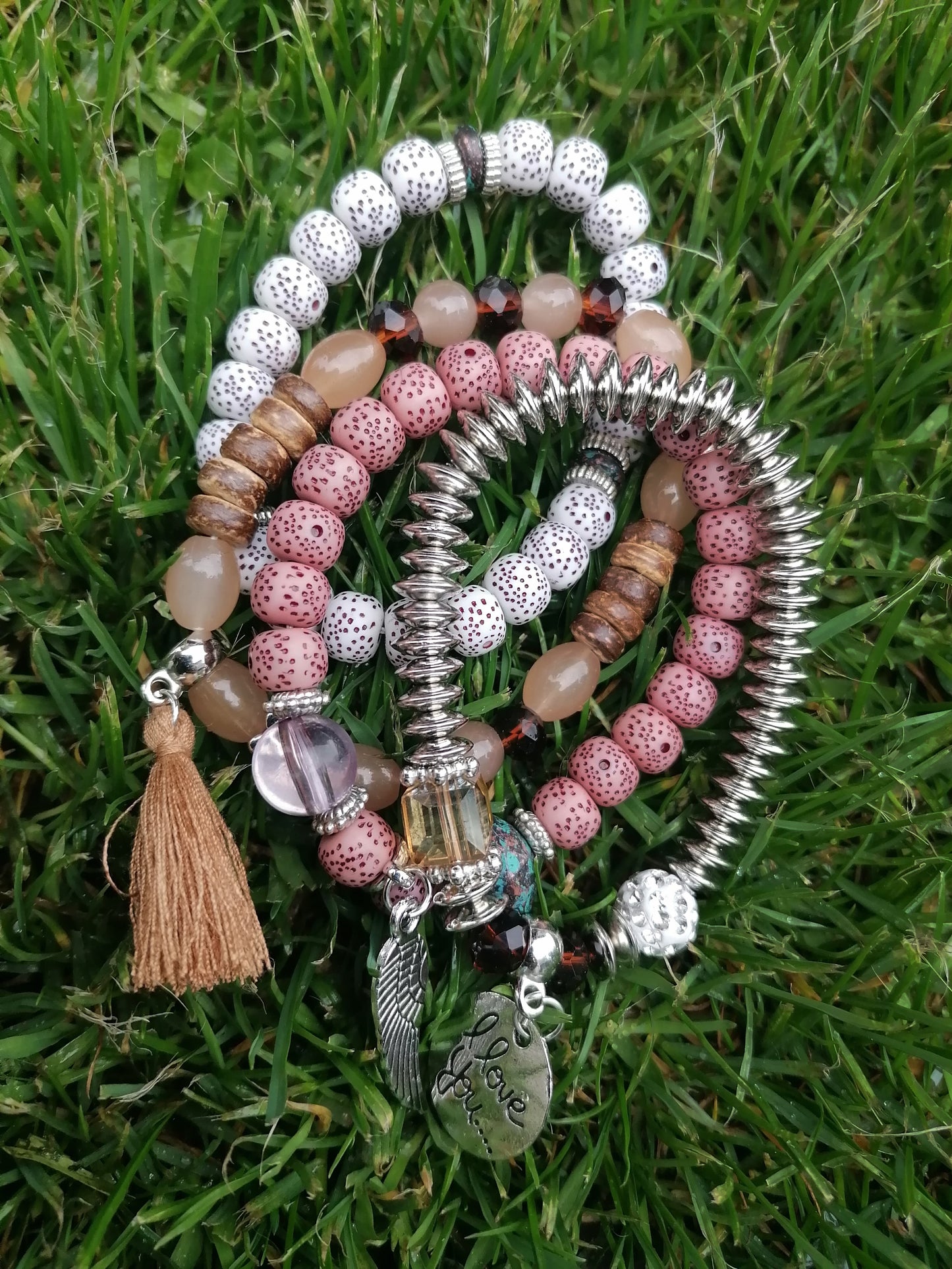 Sada 4 náramků v boho stylu béžová