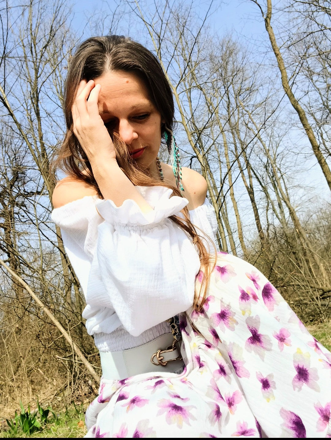 MUŠELÍNOVÁ BOHO HALENKA BÍLÁ,ŽABIČKOVANÁ DÉLKA AŽ DO PASU