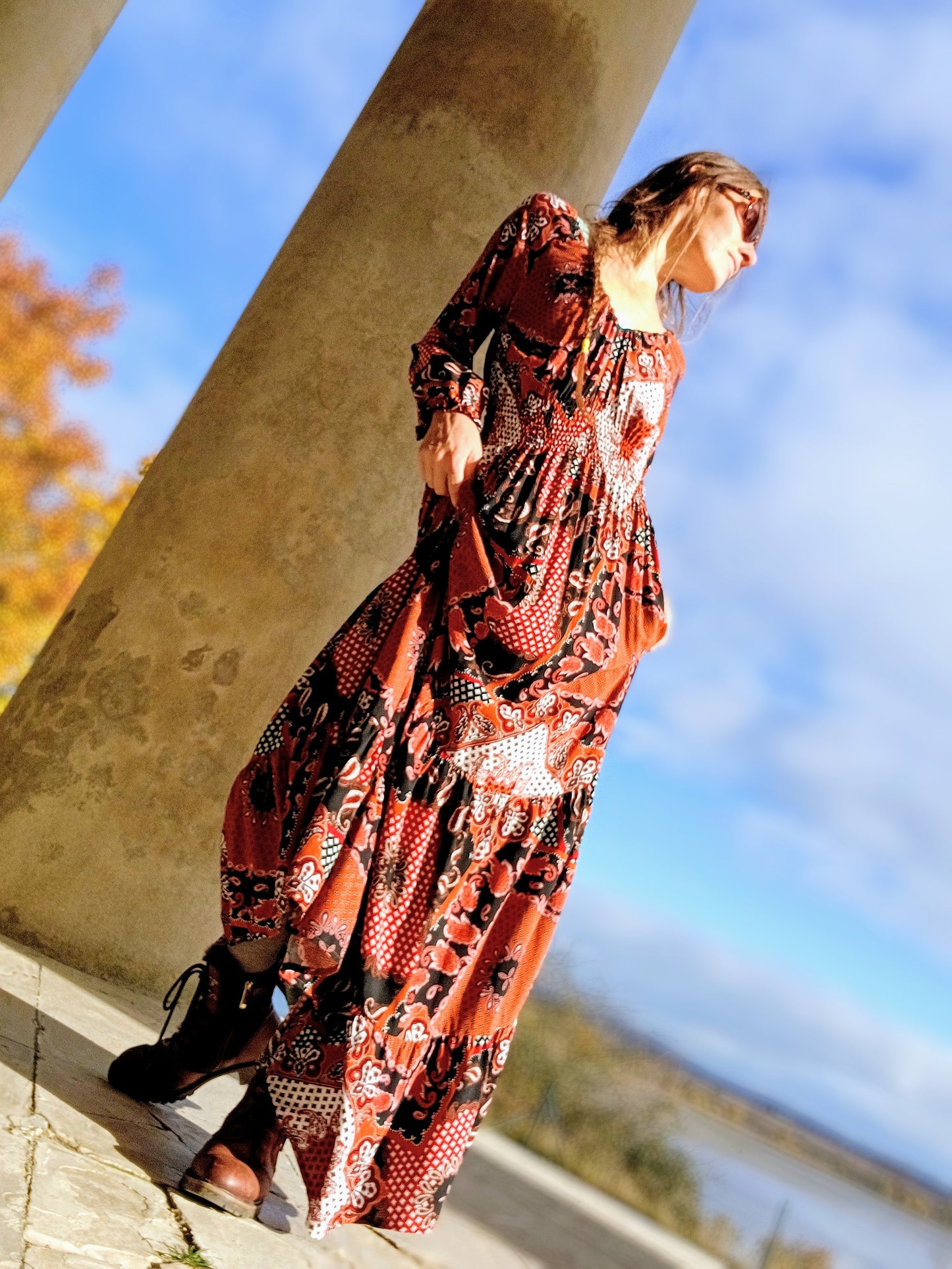 BOHO MAXI EXLUSÍVNÍ ŠATY SKOŘICOVÉ