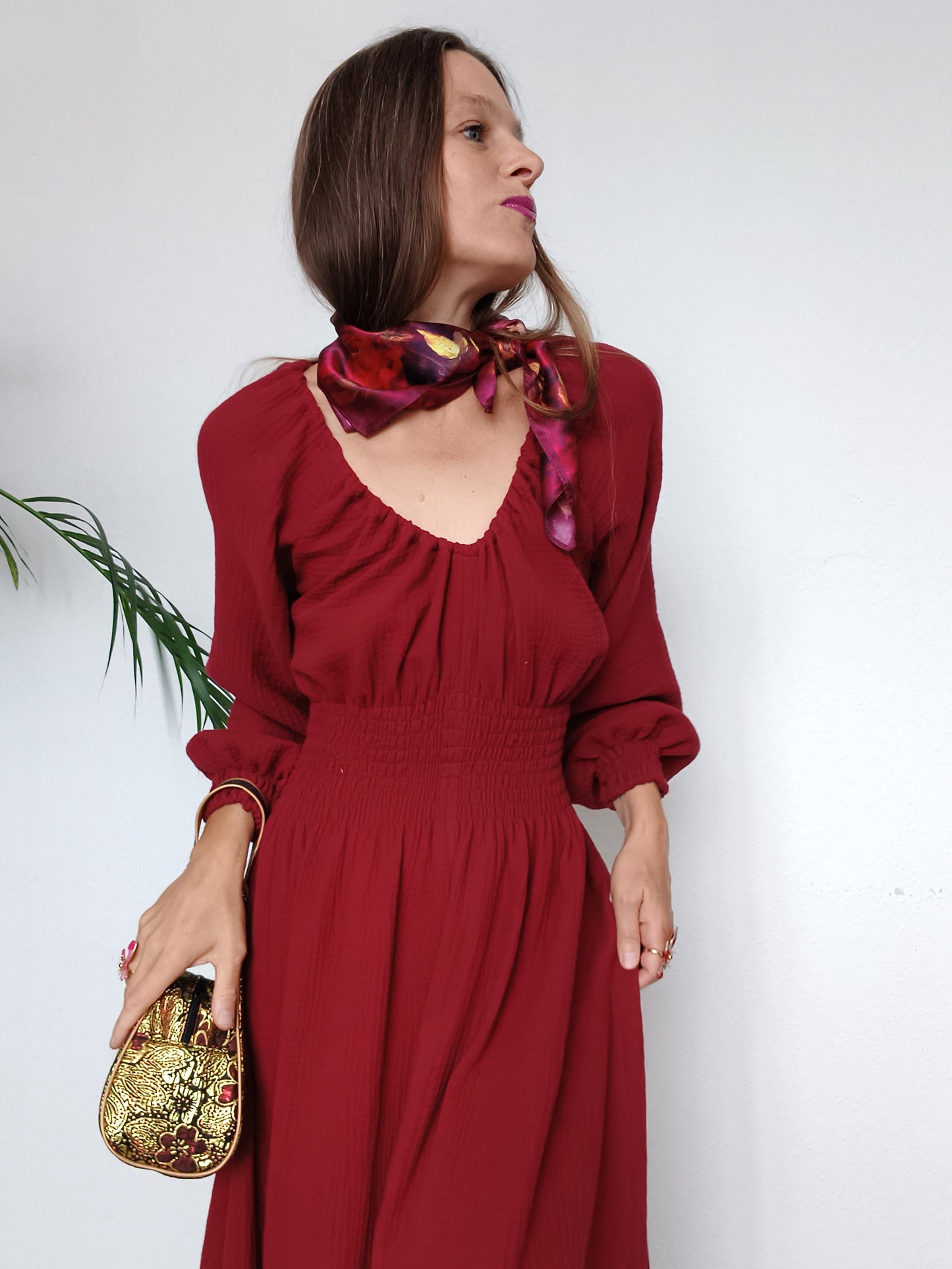 RED WINE MAXI ŠATY MUŠELÍN ORGANIC