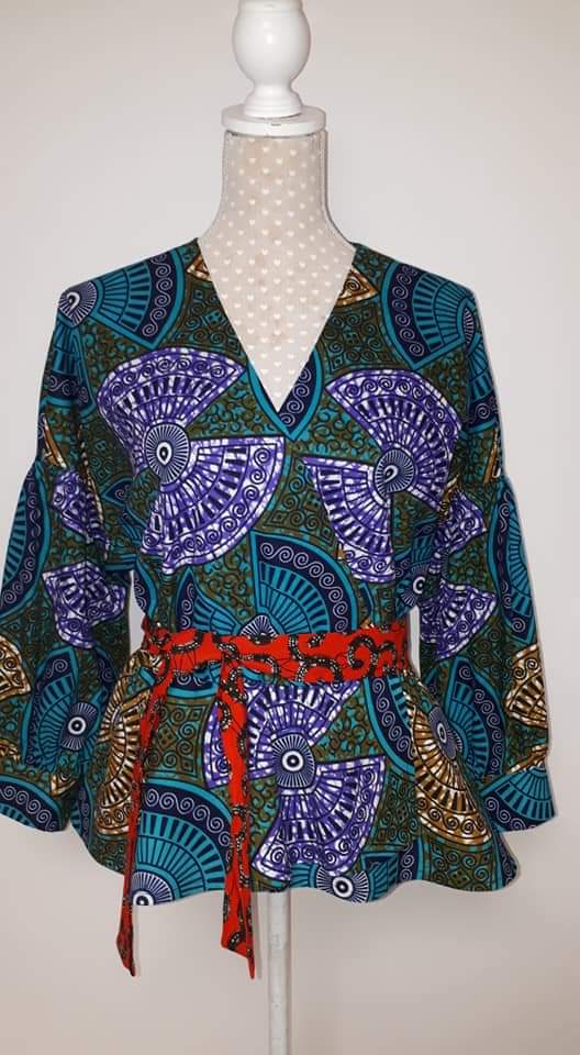 Africká halenka /blouse/tyrkysová/fialová