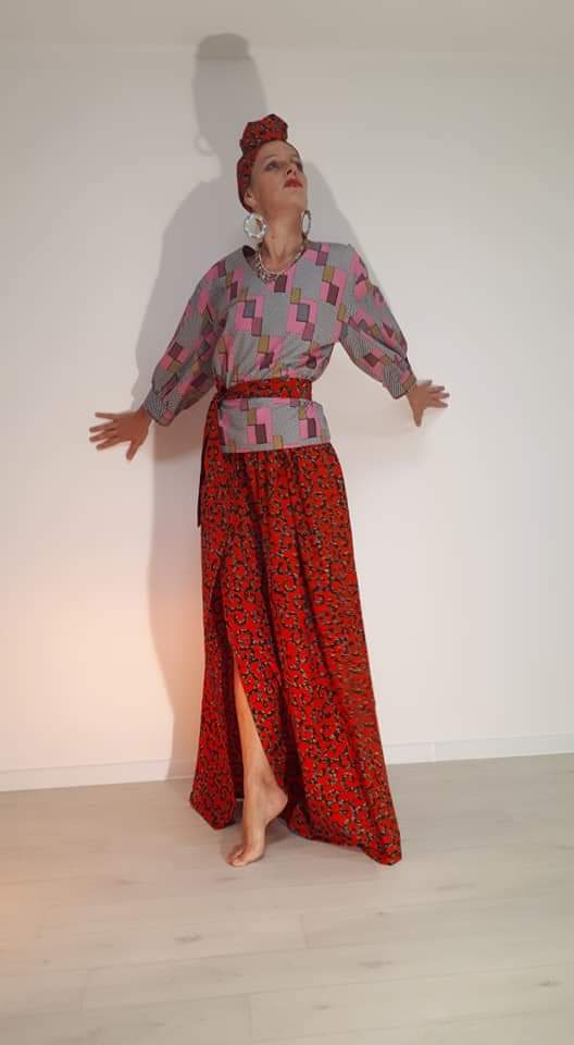 Africká halenka/blouse/ růžová na šedé