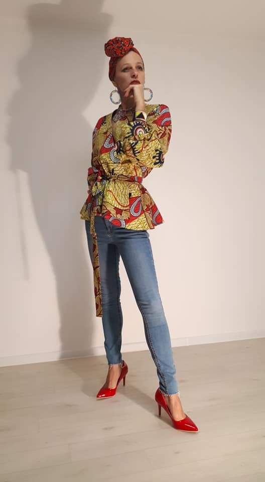 Africká halenka/blouse/ barva písková s růžovou