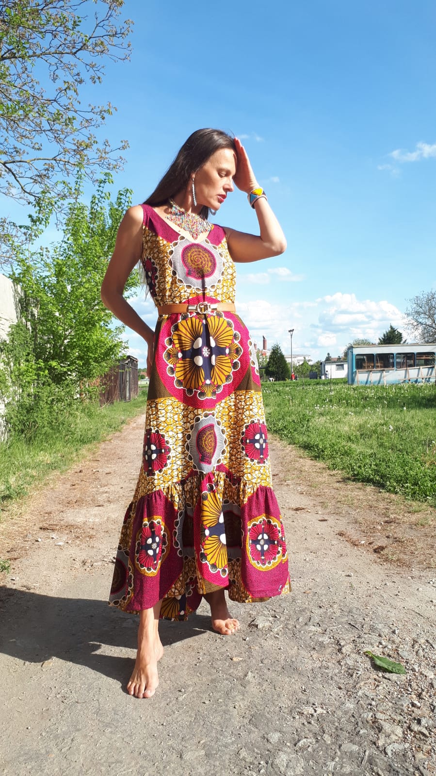 Růžové šaty Yemaya z africké látky