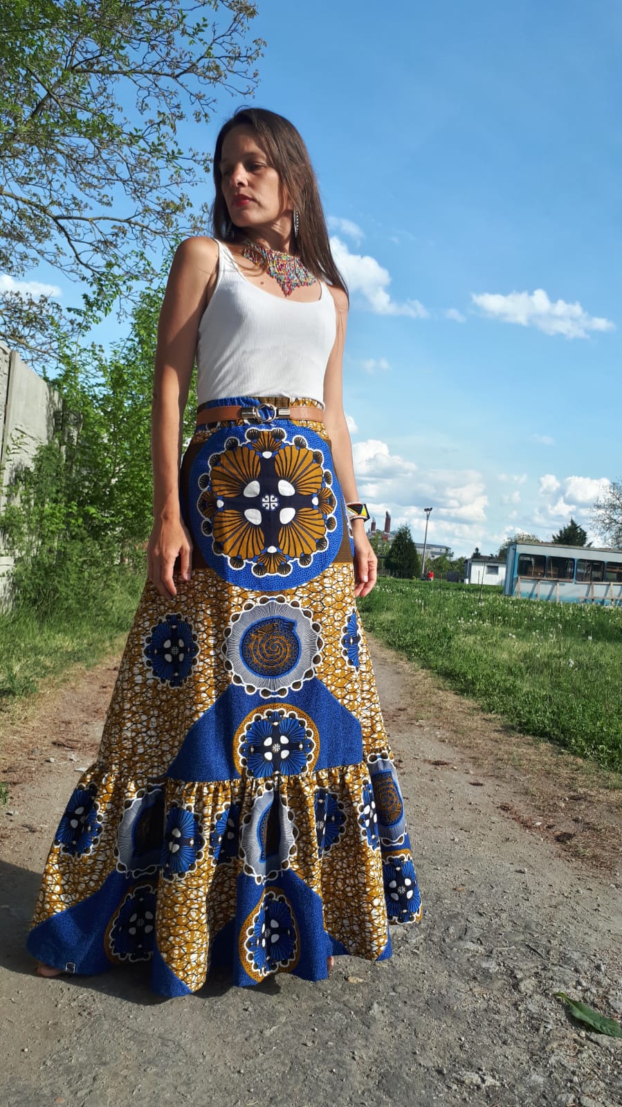 Sukně Yemaya z africké látky / African skirt long blue