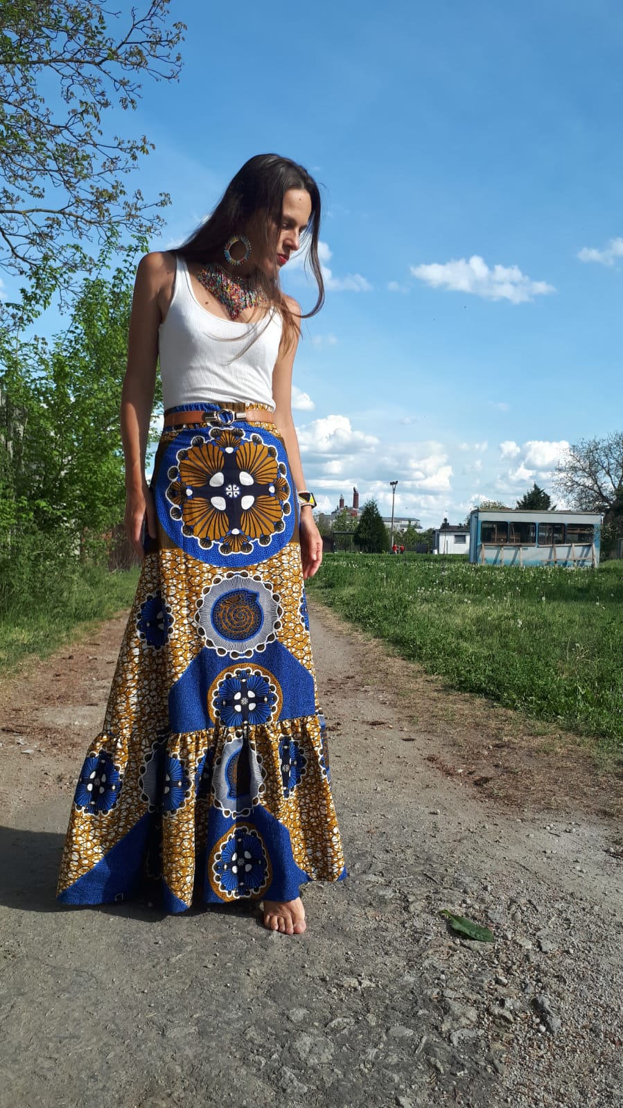 Sukně Yemaya z africké látky / African skirt long blue