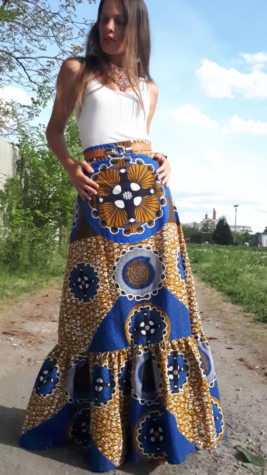 Sukně Yemaya z africké látky / African skirt long blue