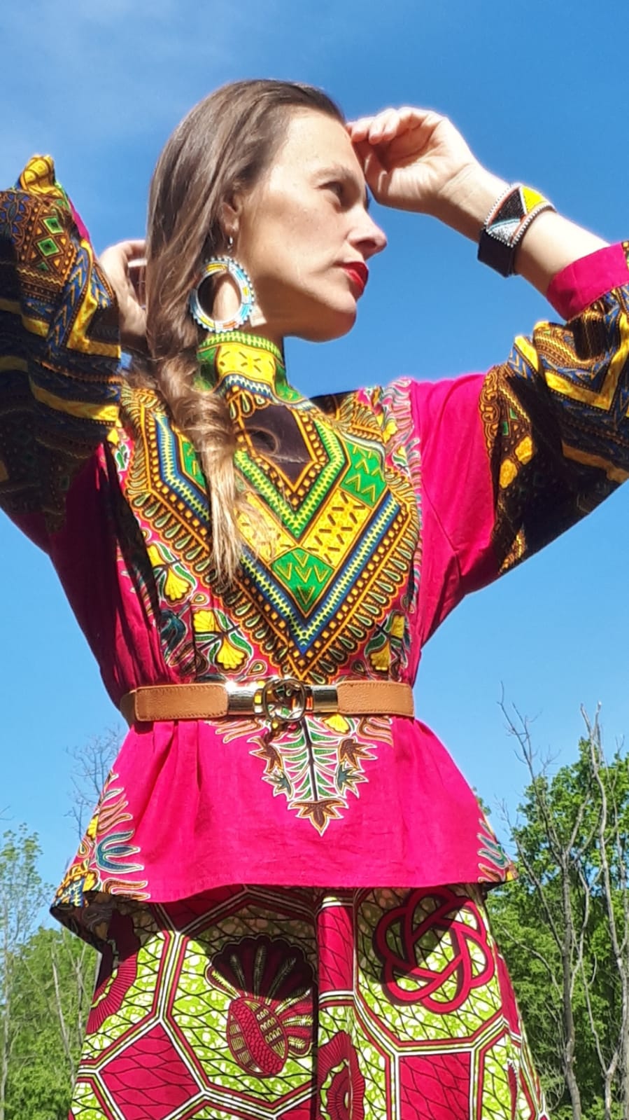 Africká halenka Dashiki / Ankara blouse pink dashiki