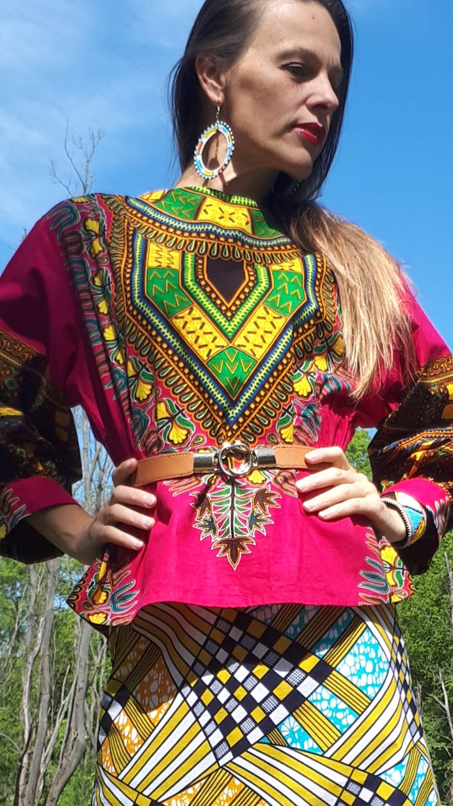 Africká halenka Dashiki / Ankara blouse pink dashiki