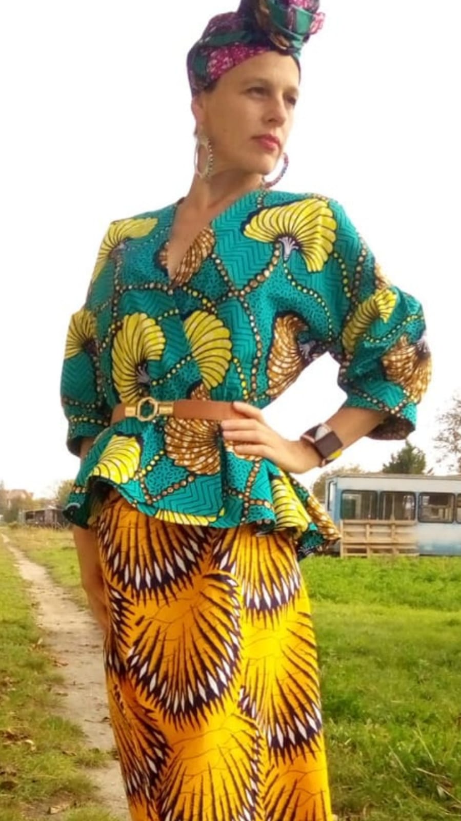 Africká halenka/blouse/ tyrkysová
