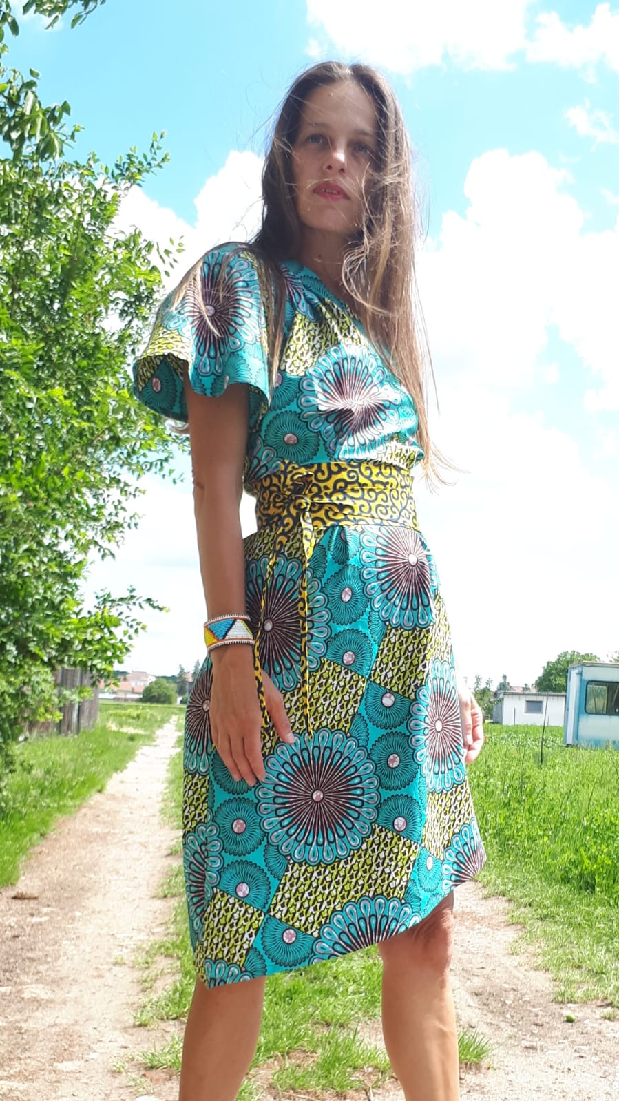 Tyrkysove šaty Yemaya z africké látky / Turquoise african dress