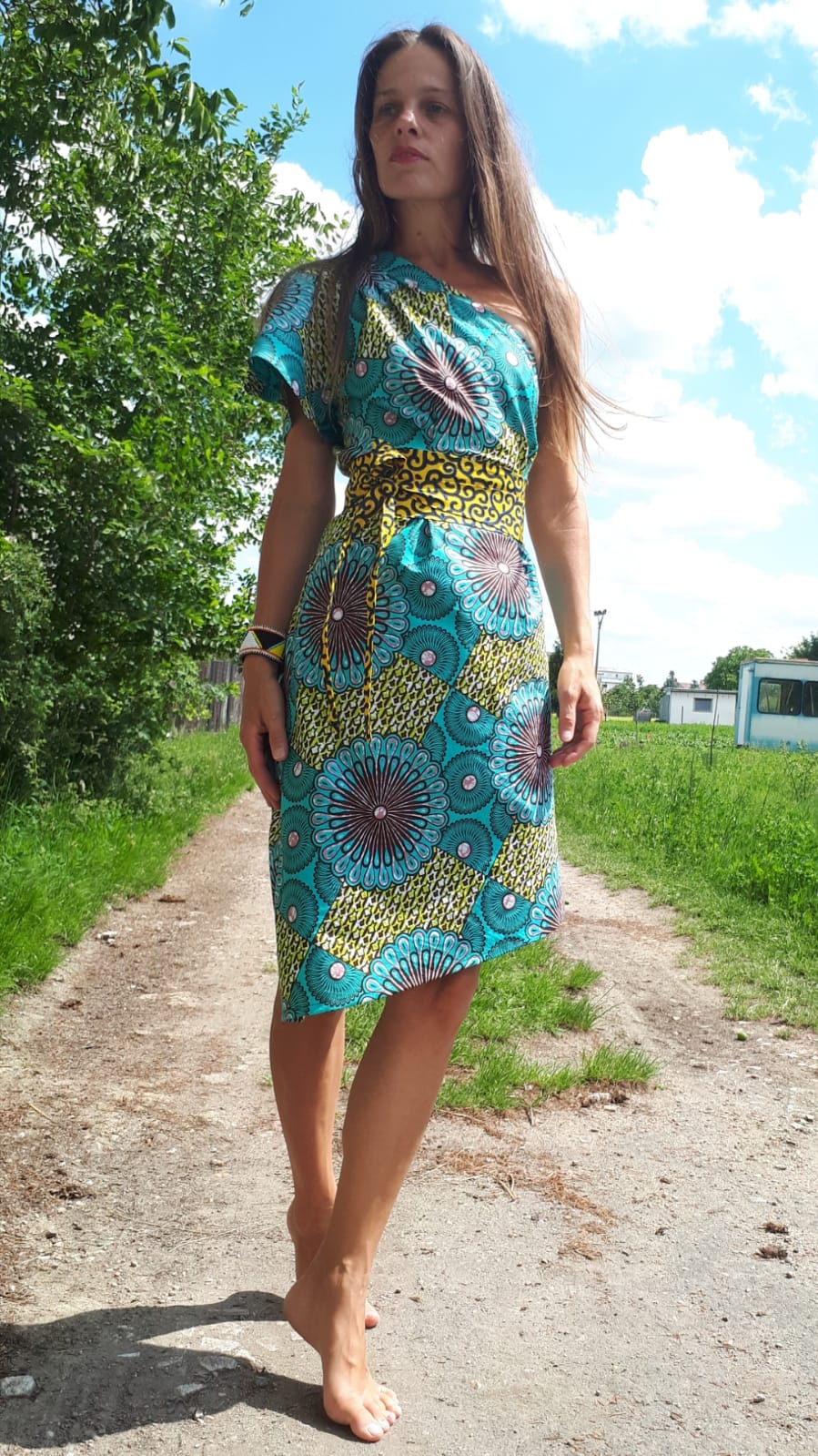Tyrkysove šaty Yemaya z africké látky / Turquoise african dress