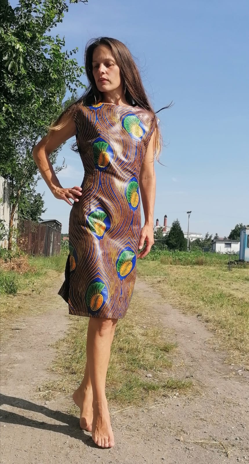 Šaty z africké látky s muslemi / Dress from african fabric bazin with shells