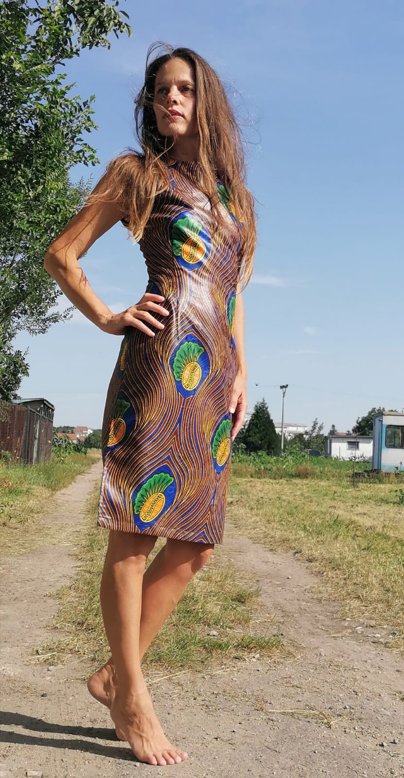 Šaty z africké látky s muslemi / Dress from african fabric bazin with shells