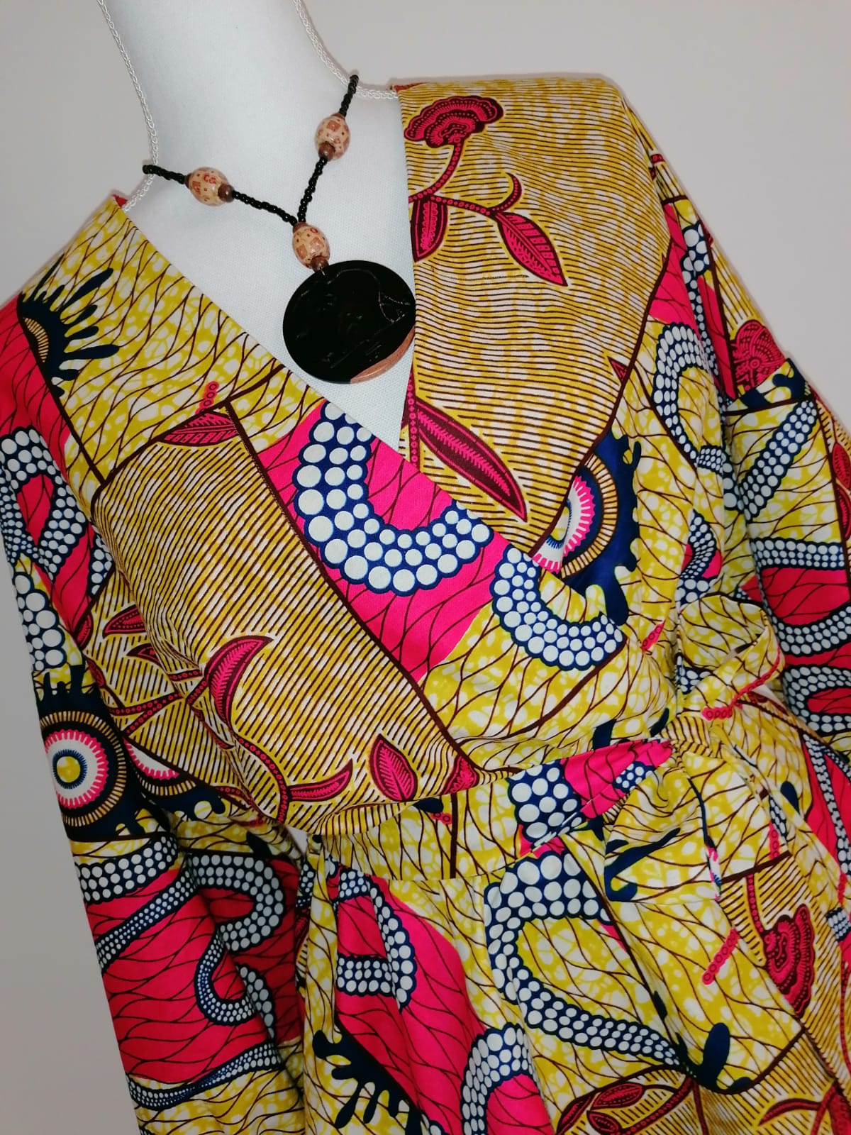 Africká halenka/blouse/ barva písková s růžovou