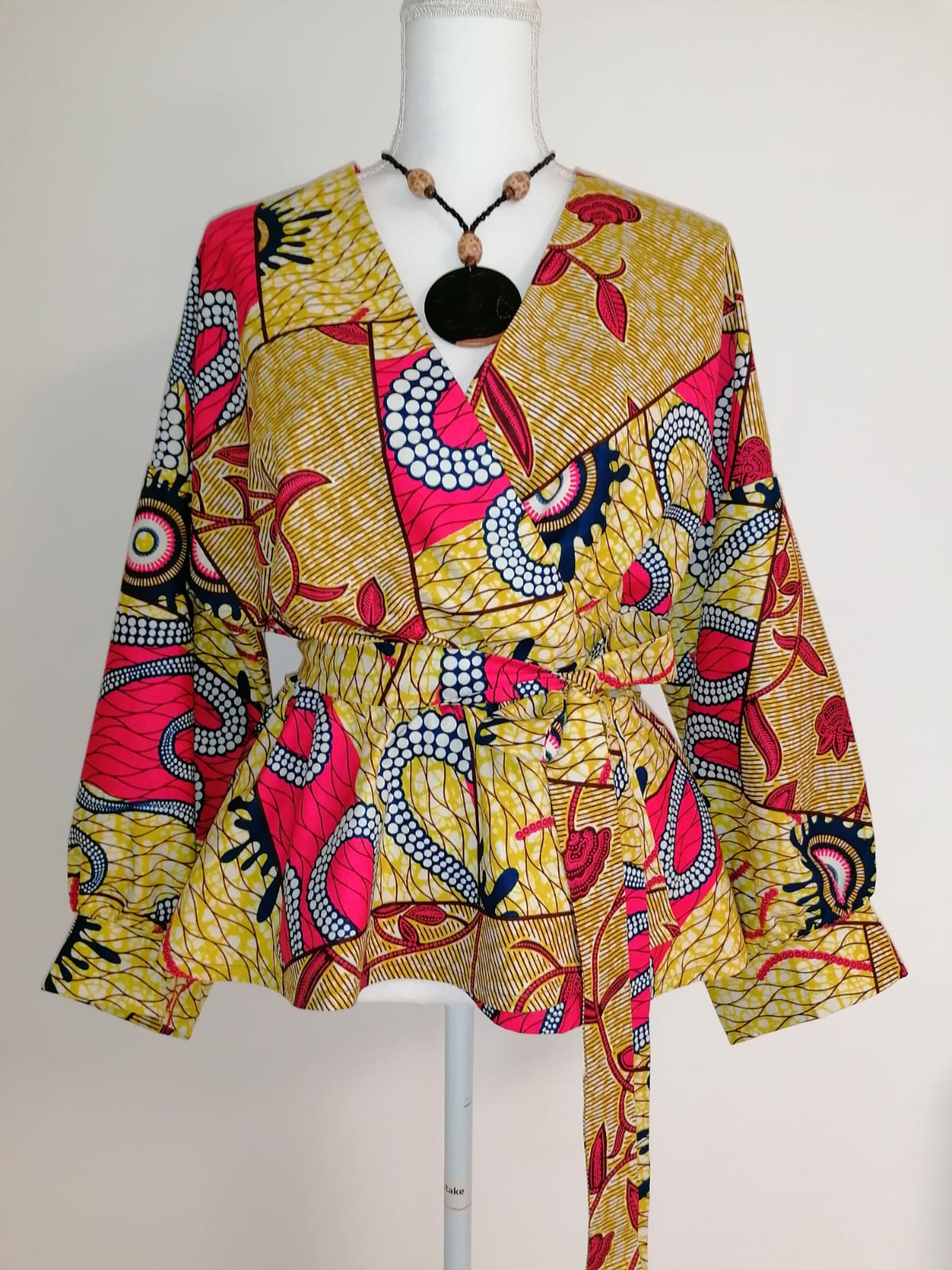 Africká halenka/blouse/ barva písková s růžovou