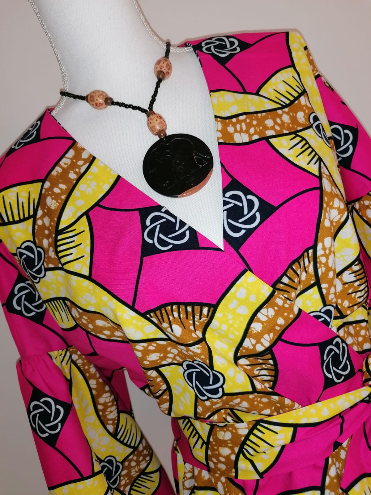 Africká halenka/blouse/ půvabná růžová se žlutou