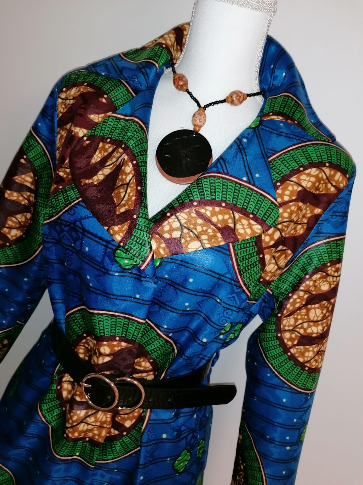 Podzimní kabát z afrického brokatu | Coat from african brocade/ bazin in blue
