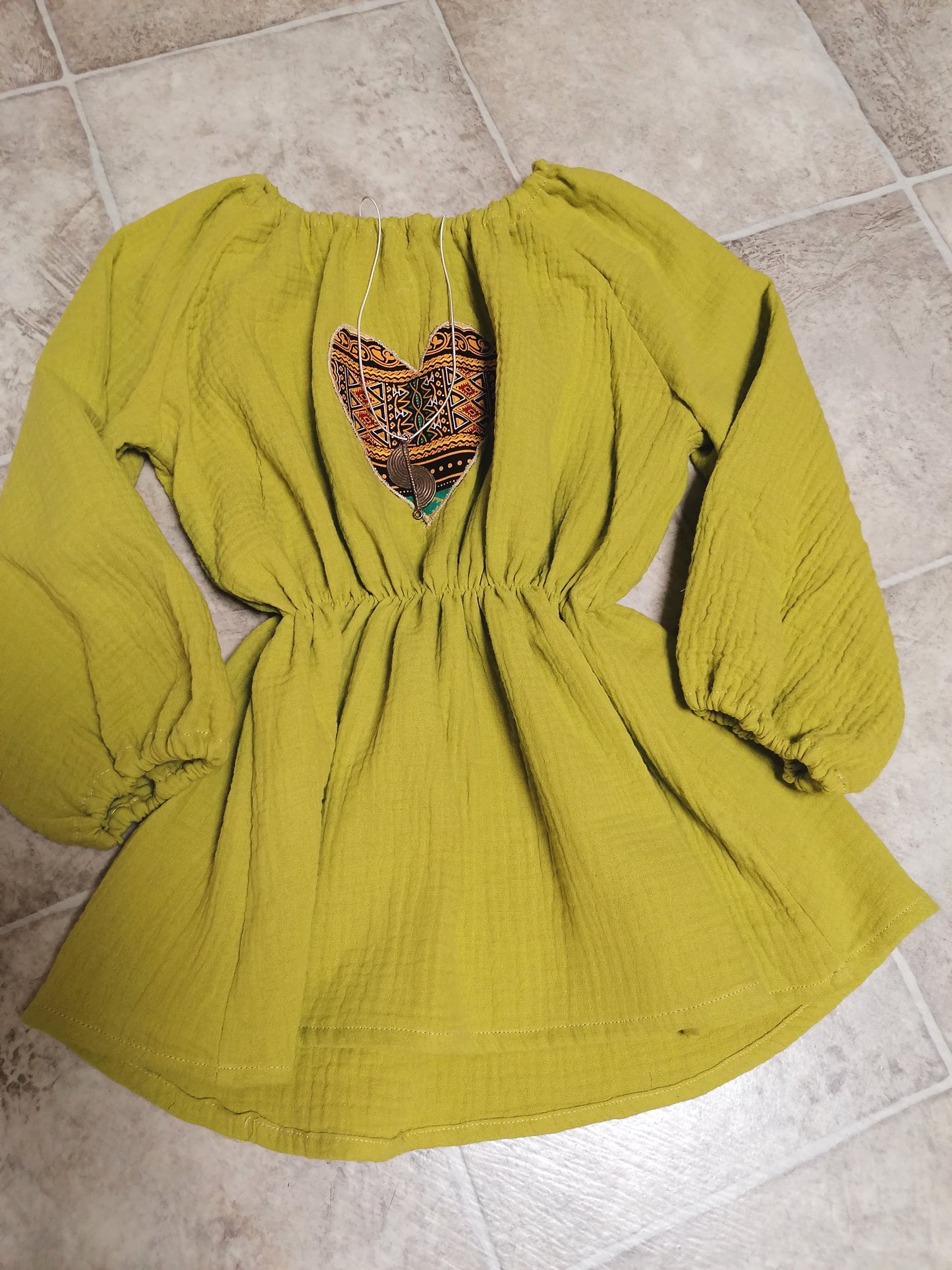 Tunika/šaty boho styl zelené jablko pro holčičky mušelin/gázovina