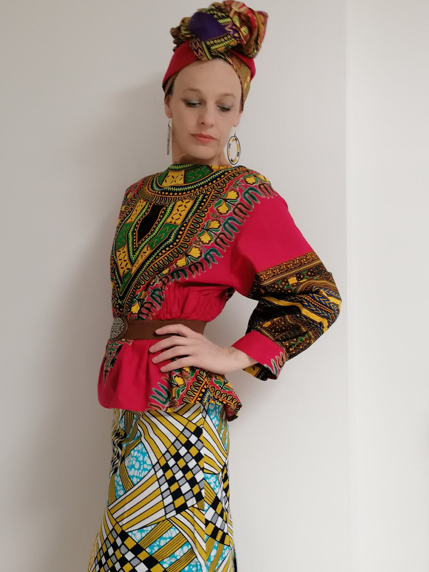 Africká halenka Dashiki / Ankara blouse pink dashiki