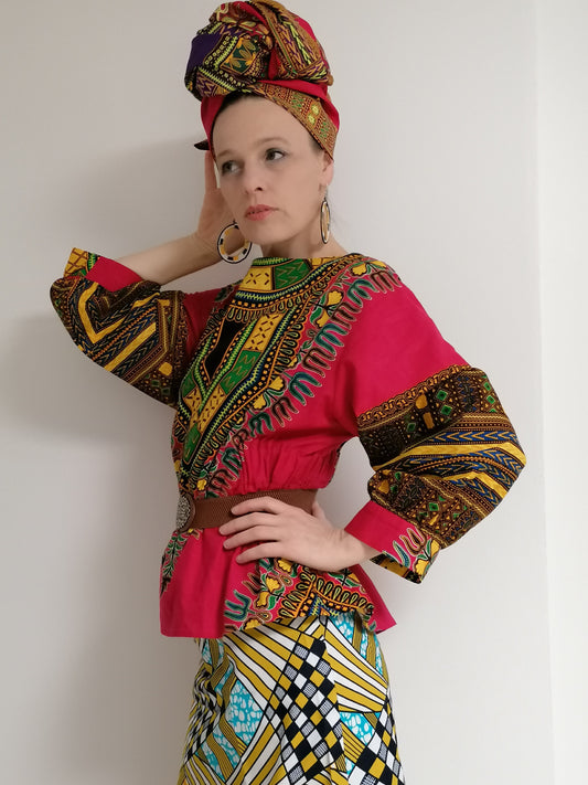 Africká halenka Dashiki / Ankara blouse pink dashiki