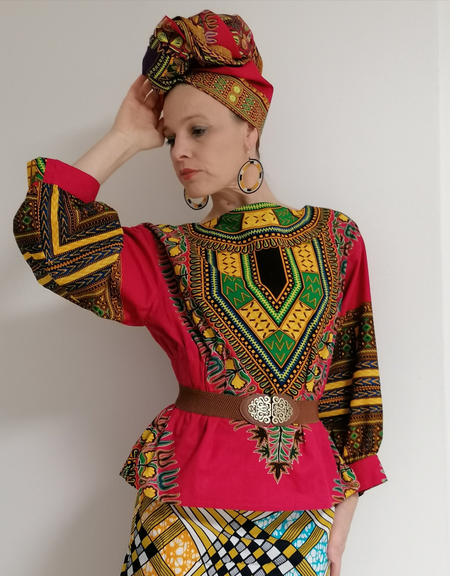 Africká halenka Dashiki / Ankara blouse pink dashiki
