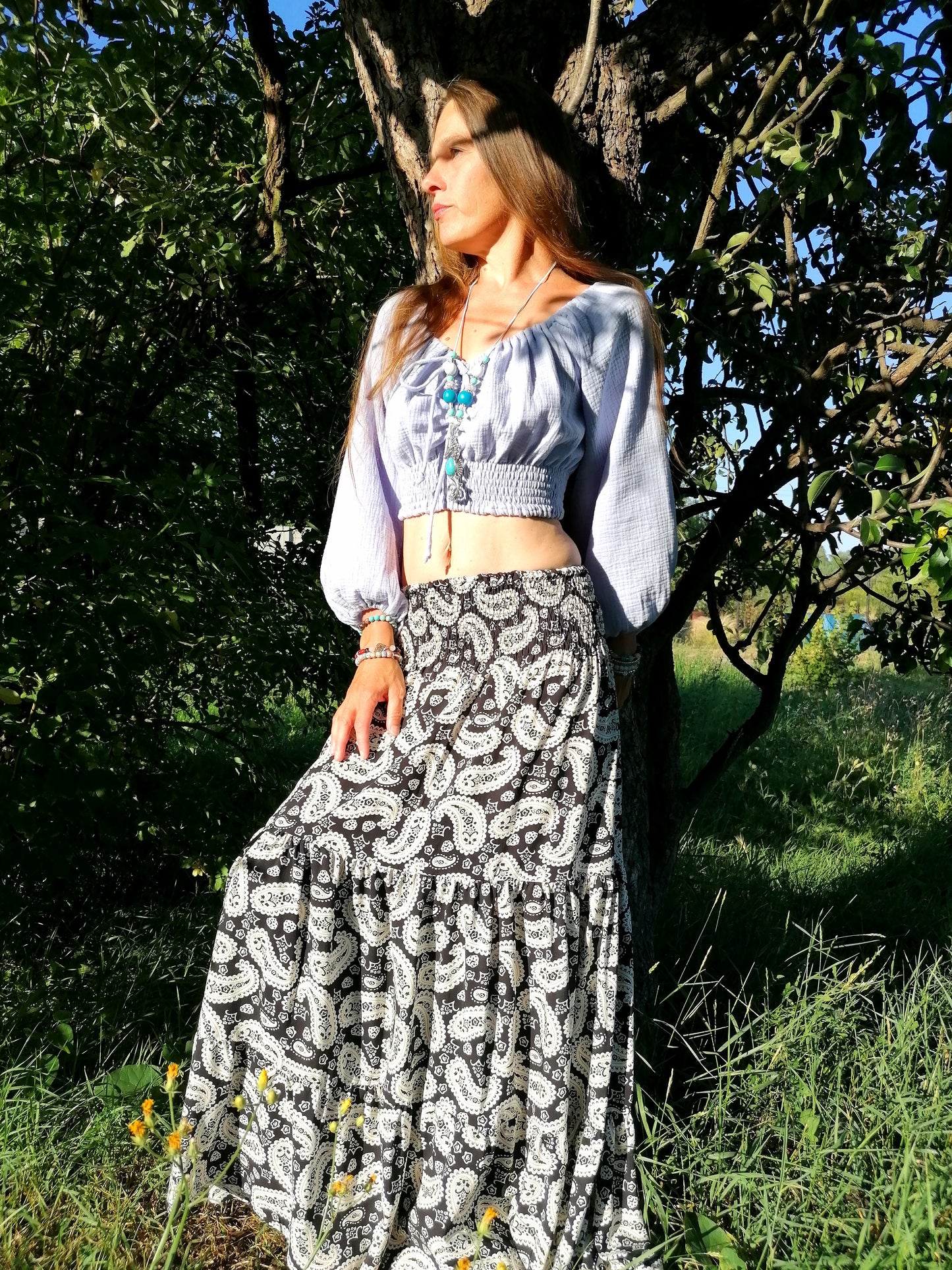 Paisley elegantní černo bílá sukně