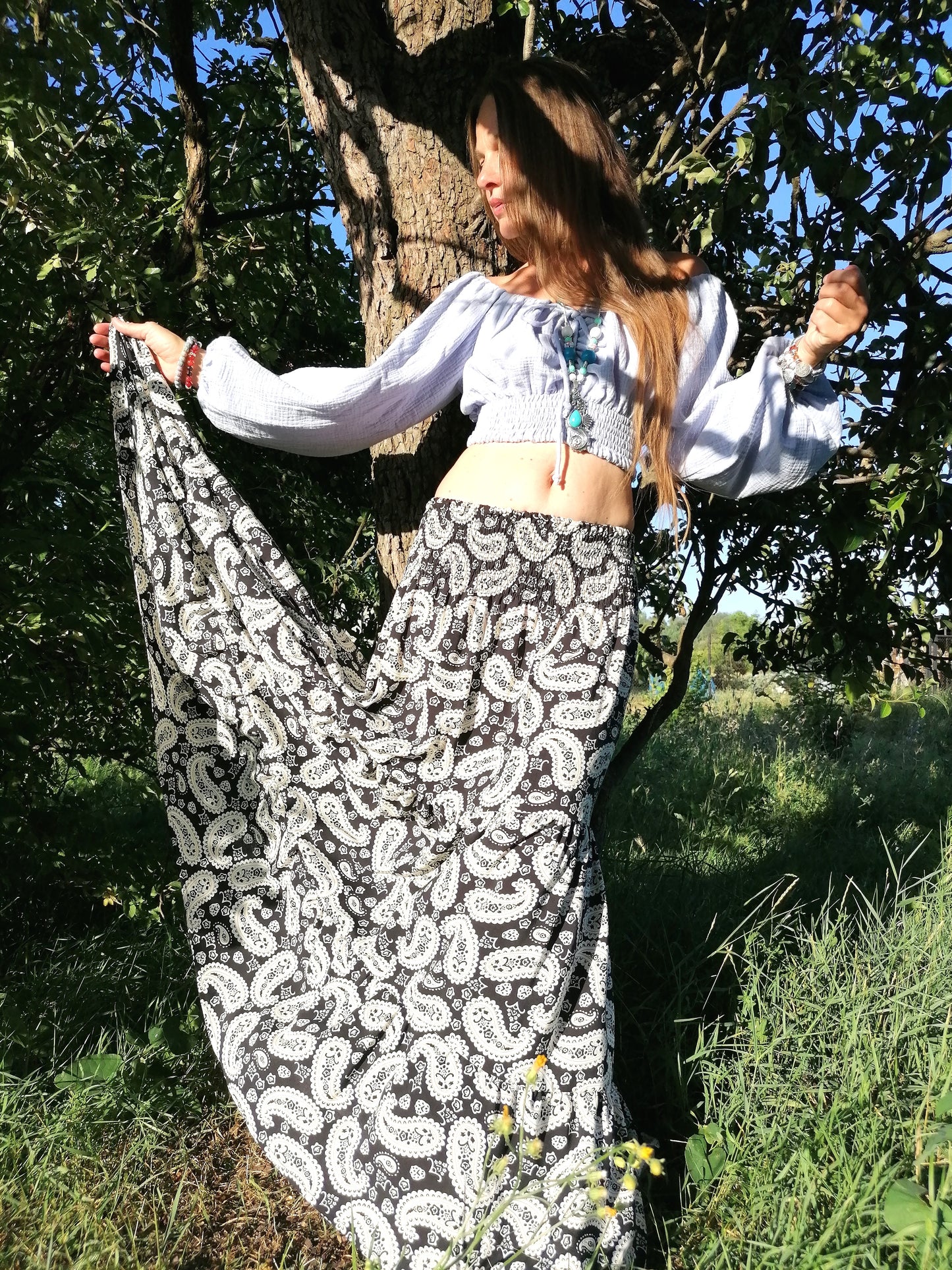 Paisley elegantní černo bílá sukně