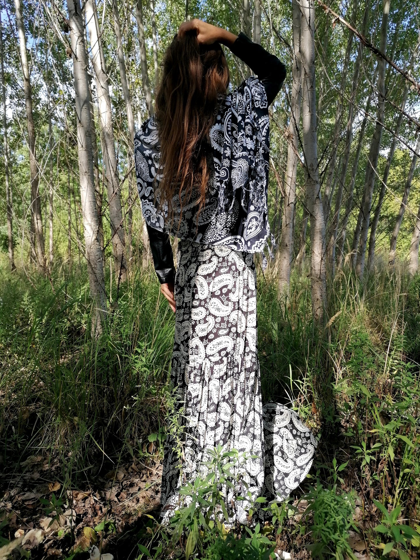 Paisley elegantní černo bílá sukně
