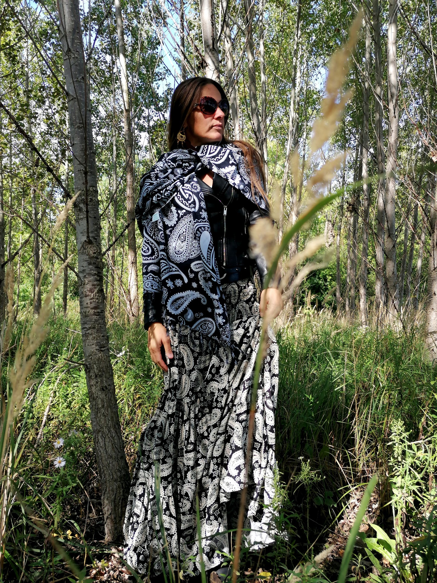 Paisley elegantní černo bílá sukně
