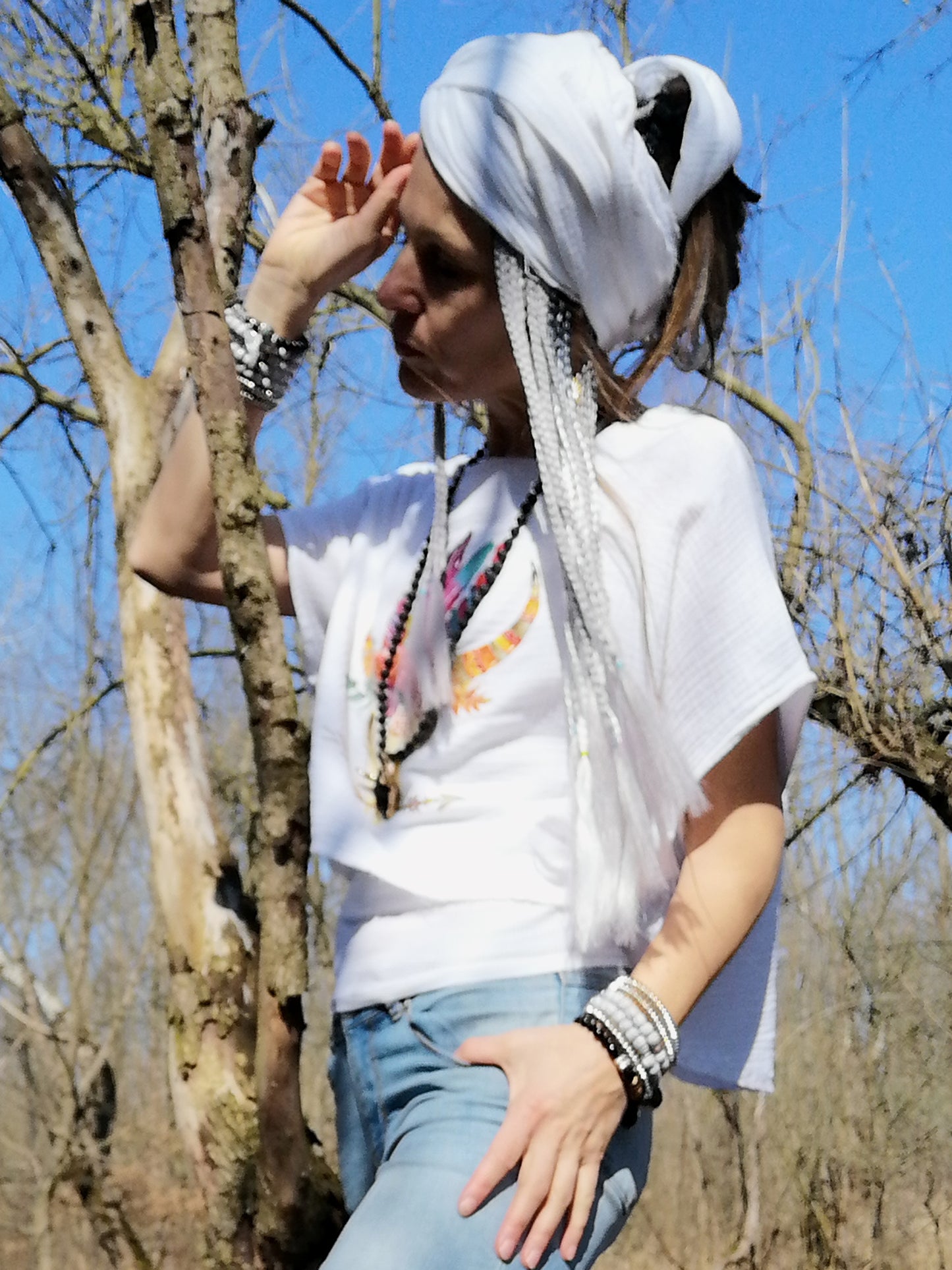 Top boho mušelínový s býčí hlavou