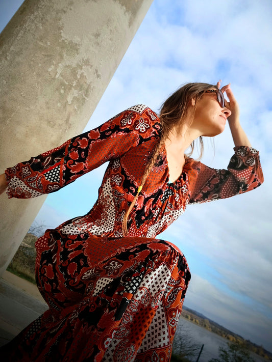 BOHO MAXI EXLUSÍVNÍ ŠATY SKOŘICOVÉ