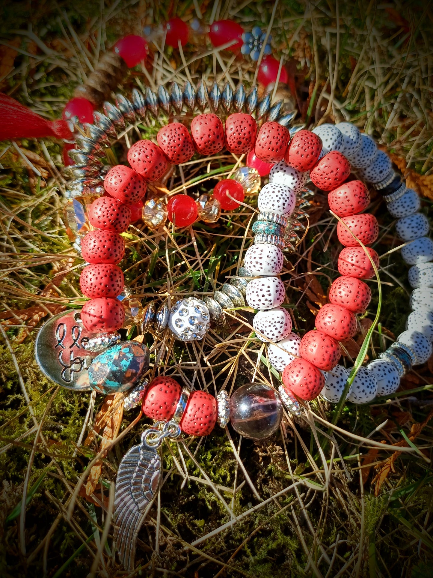 SADA 4 BOHO NÁRAMKŮ ČERVENÉ SE STŘÍBRNOU