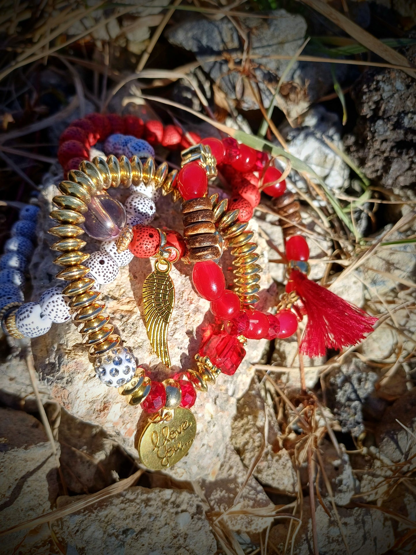 SADA 4 BOHO NÁRAMKŮ,ČERVENÉ SE ZLATOU
