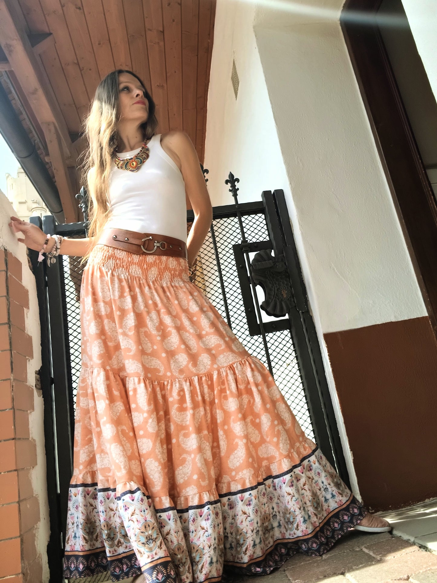 BOHO LETNÍ SUKNĚ S BORDUROU