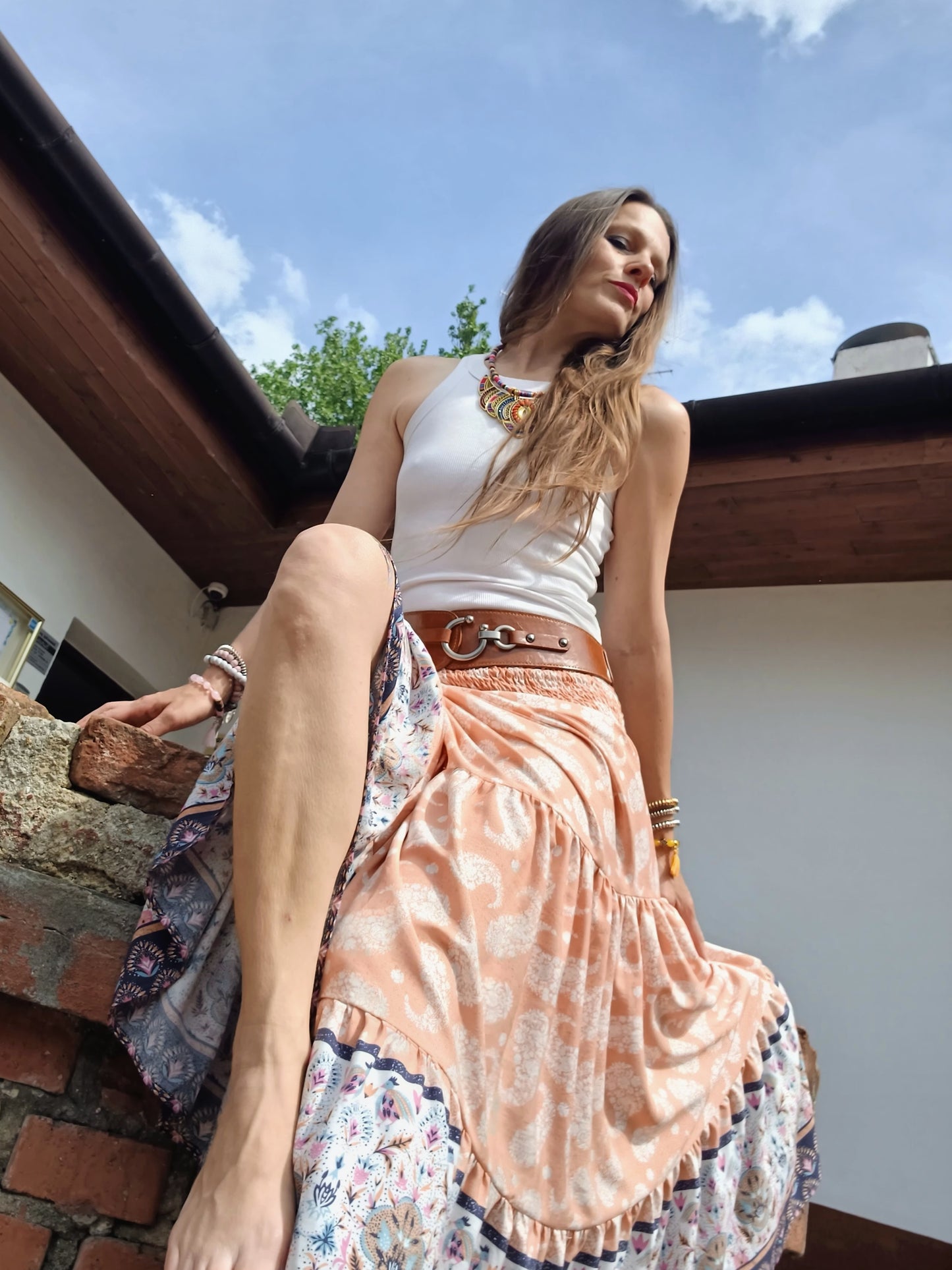 BOHO LETNÍ SUKNĚ S BORDUROU