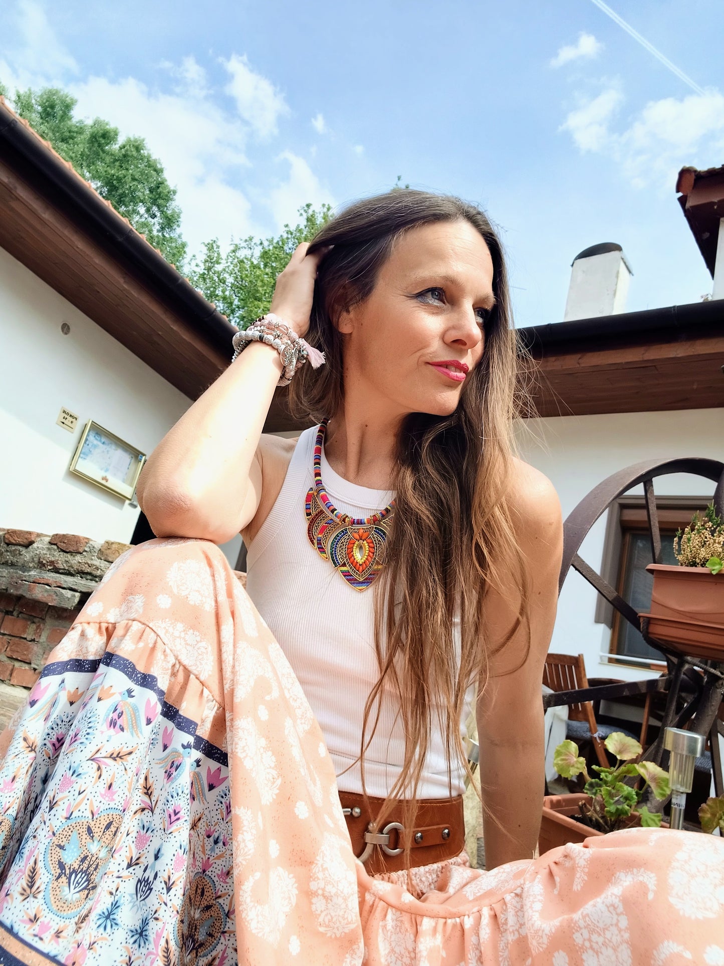 BOHO LETNÍ SUKNĚ S BORDUROU