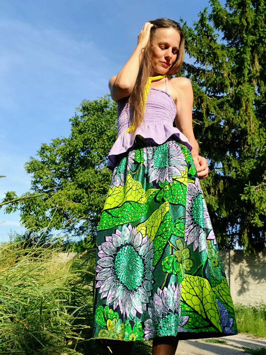 SUKNĚ EXLUSÍVNÍ  KRATŠÍ -BAVLNA AFRICKÁ SLUNEČNICE