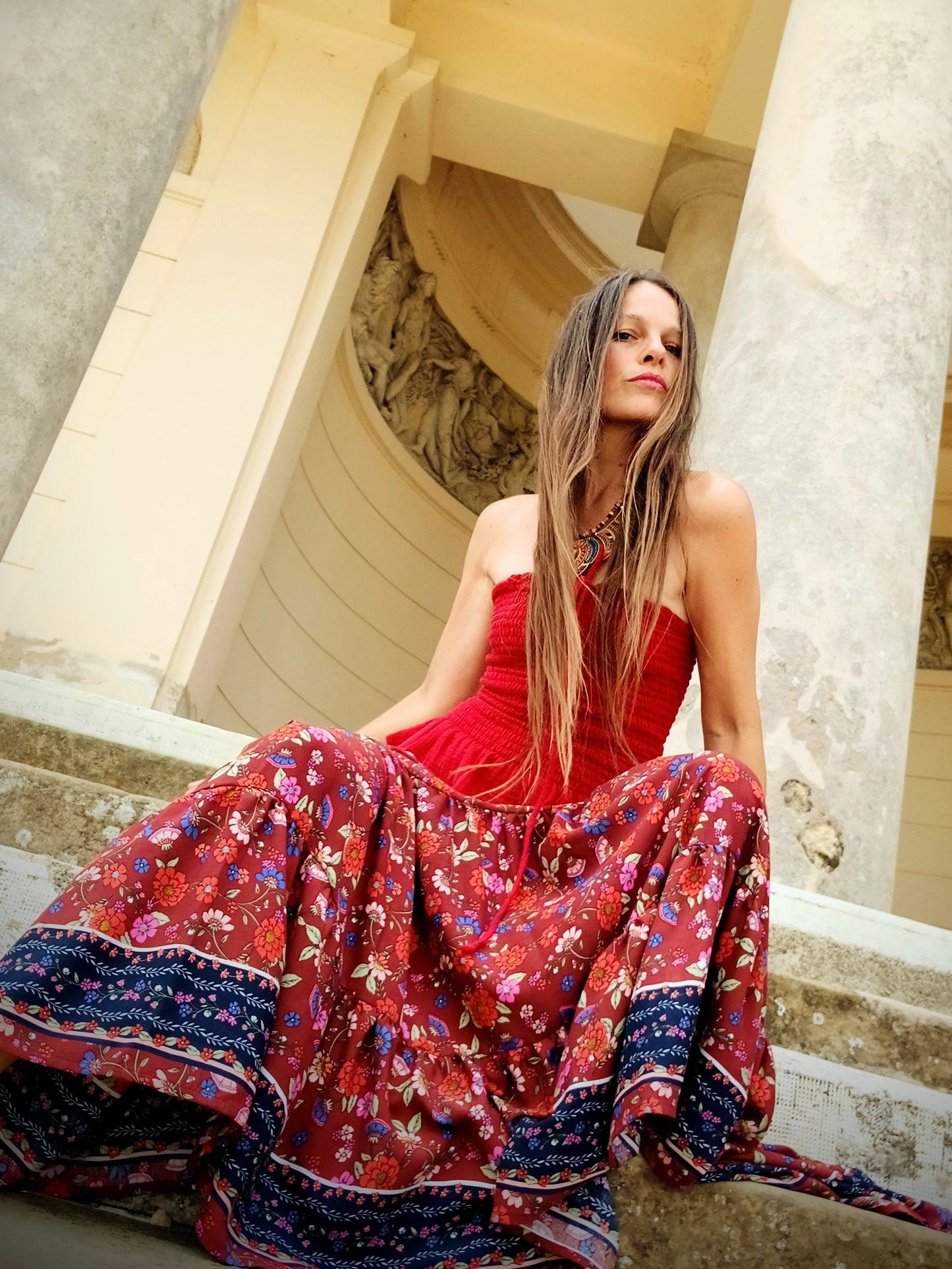 BOHO LETNÍ SUKNĚ S BORDUROU