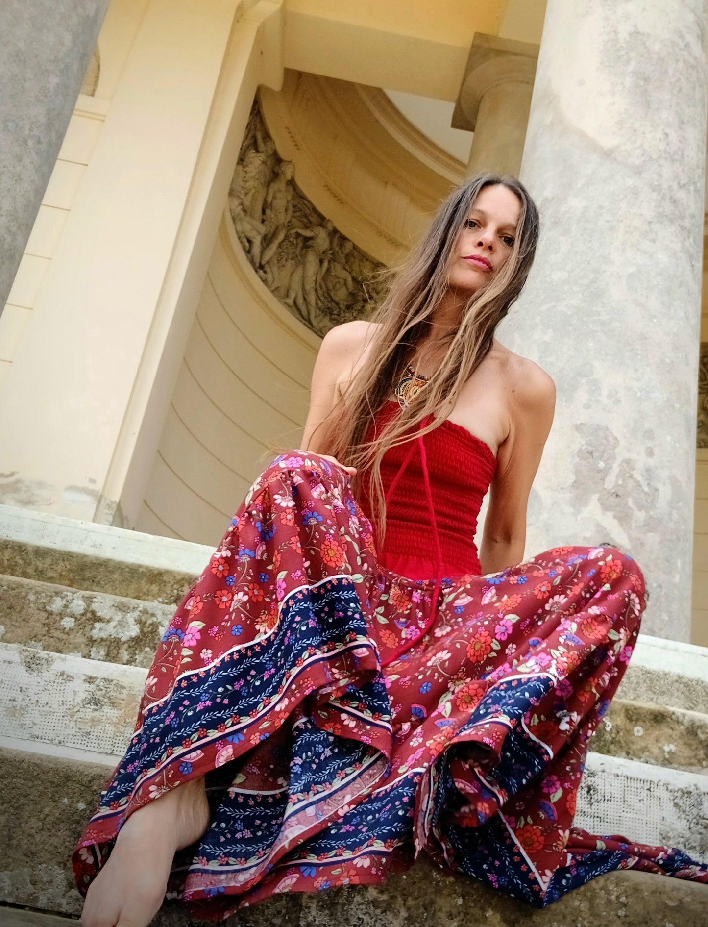 BOHO LETNÍ SUKNĚ S BORDUROU
