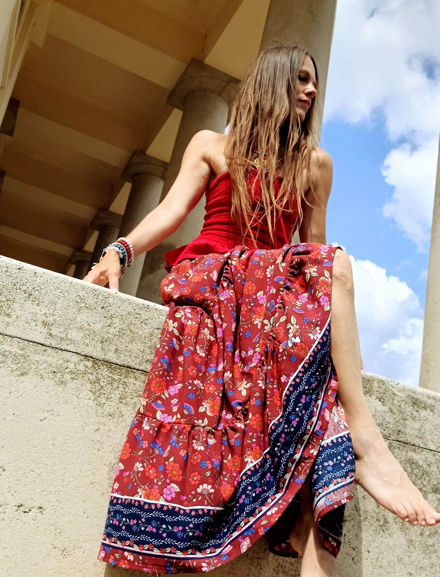 BOHO LETNÍ SUKNĚ S BORDUROU