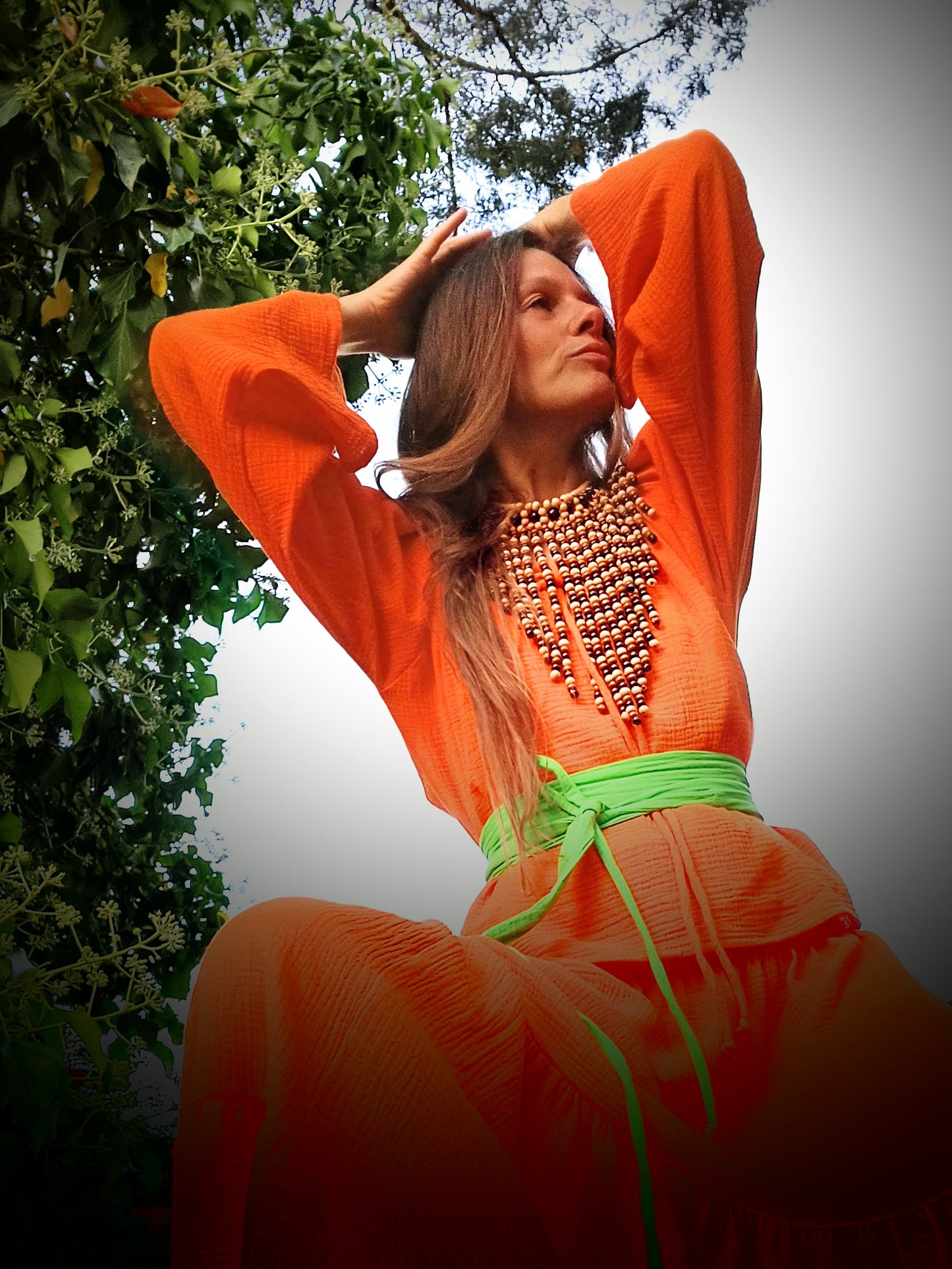 BOHO HALENKA MUŠELÍNOVÁ ORANŽOVÁ