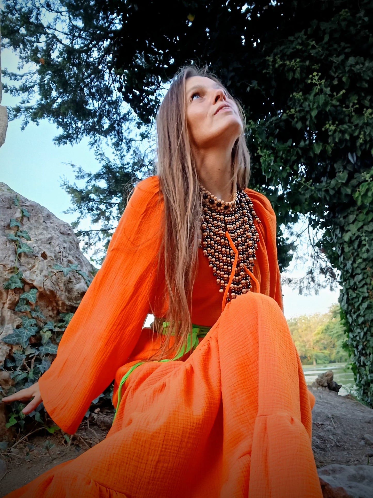 BOHO HALENKA MUŠELÍNOVÁ ORANŽOVÁ